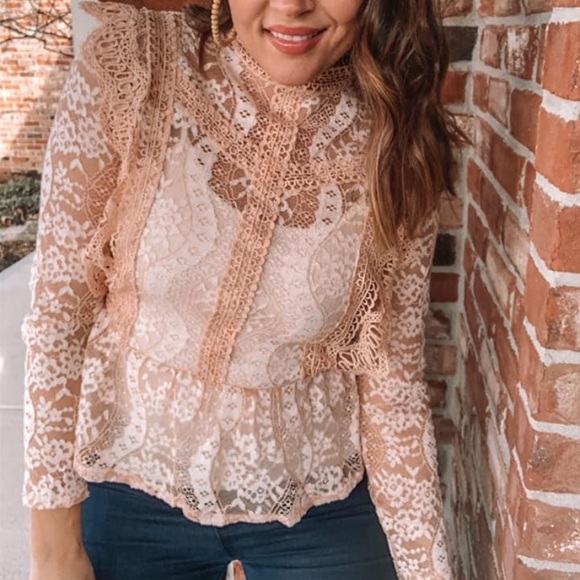 NWOT Lace top with mock neck - Picture 2 of 2